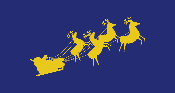 Illustration av en tomte och renar